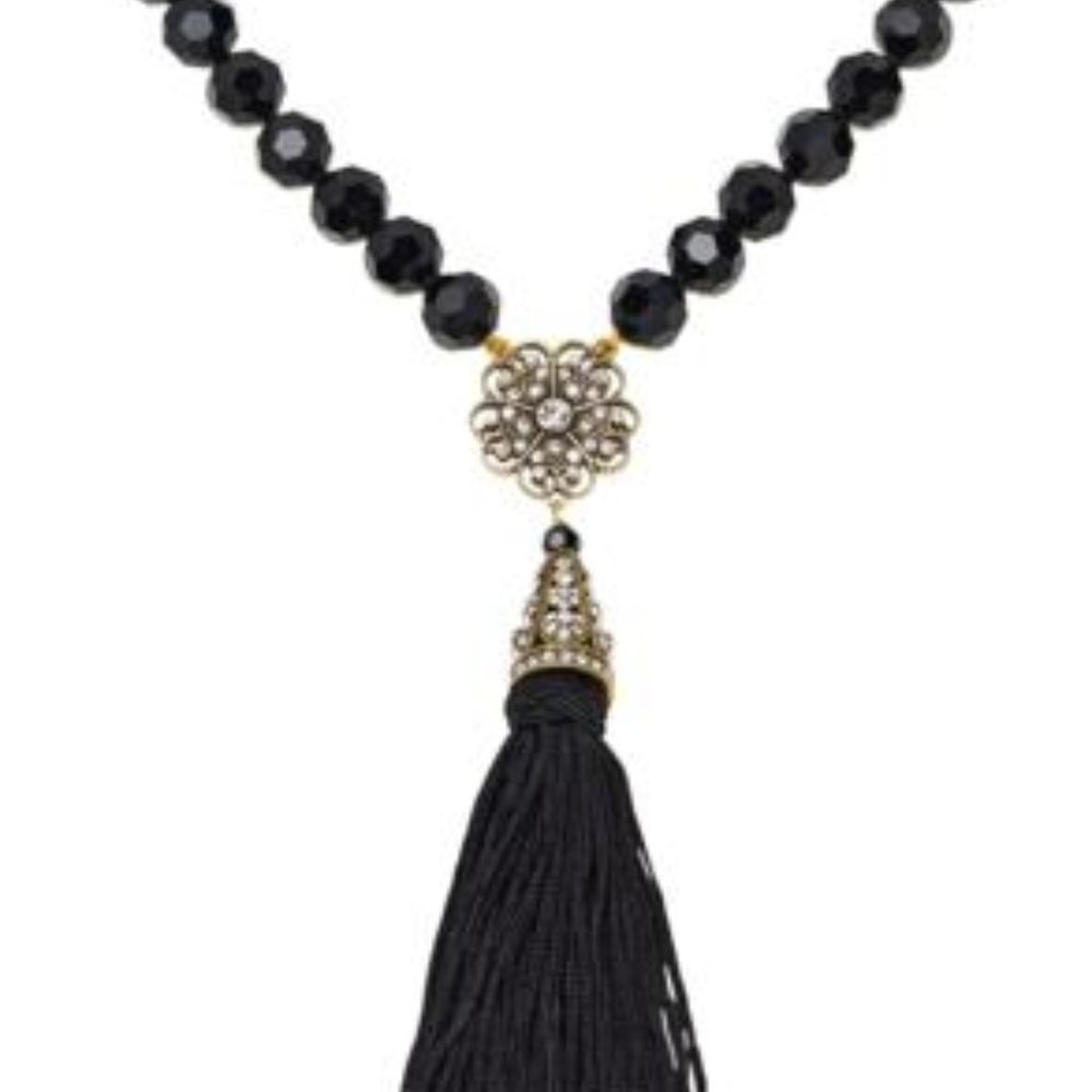 Heidi Daus "Dreams Do Come True" Simulated Pearl Drop Necklace, Tassel Jet Black